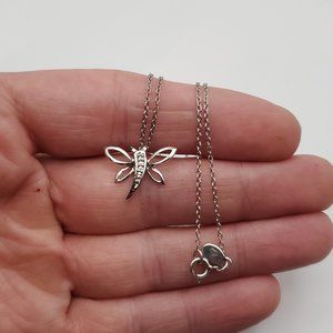 18 Inch 925 Sterling Silver Small Dragonfly Pendant Necklace